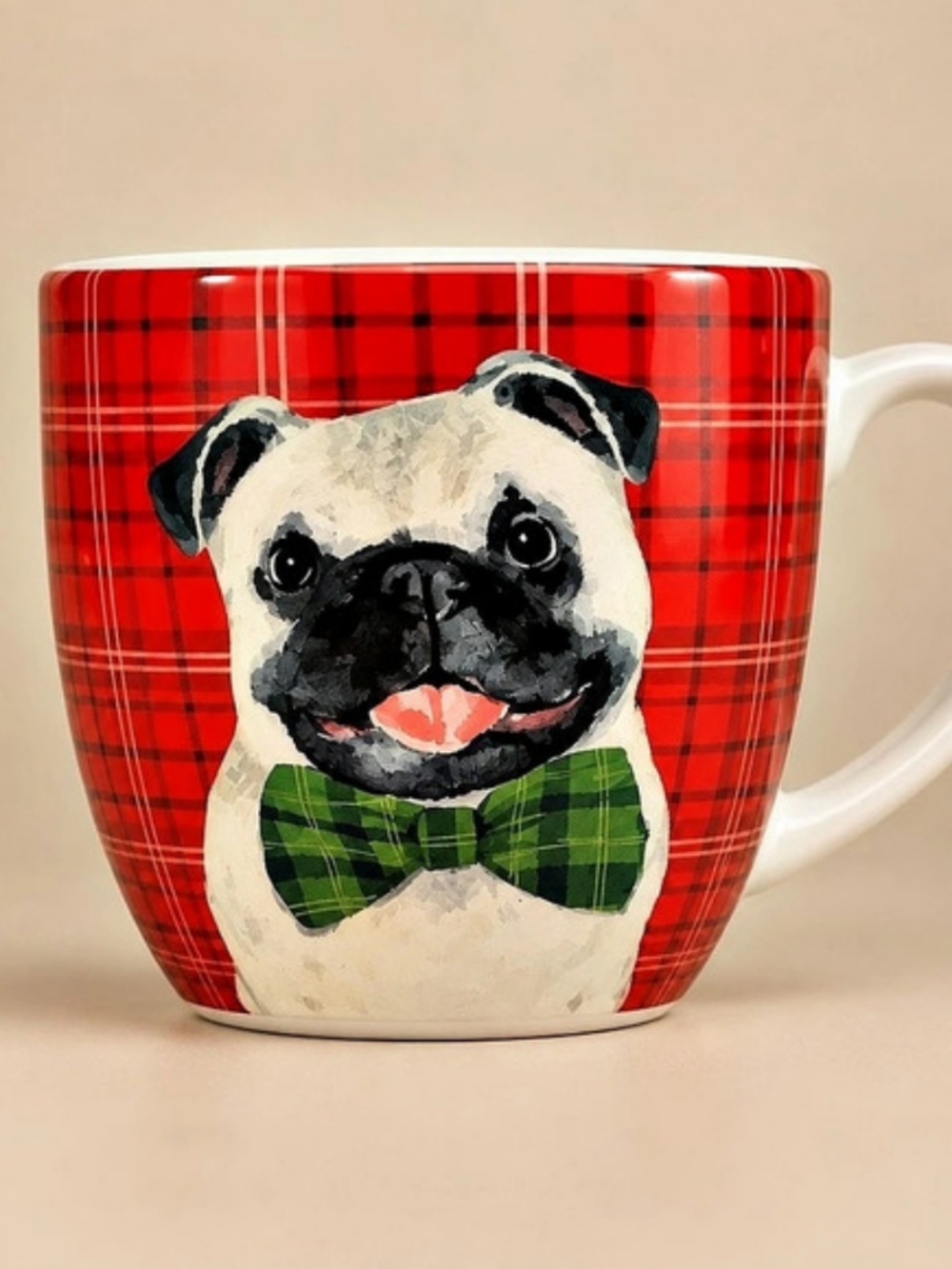 Portobello By Design Christmas Pug with Bowtie Mug Red & Green